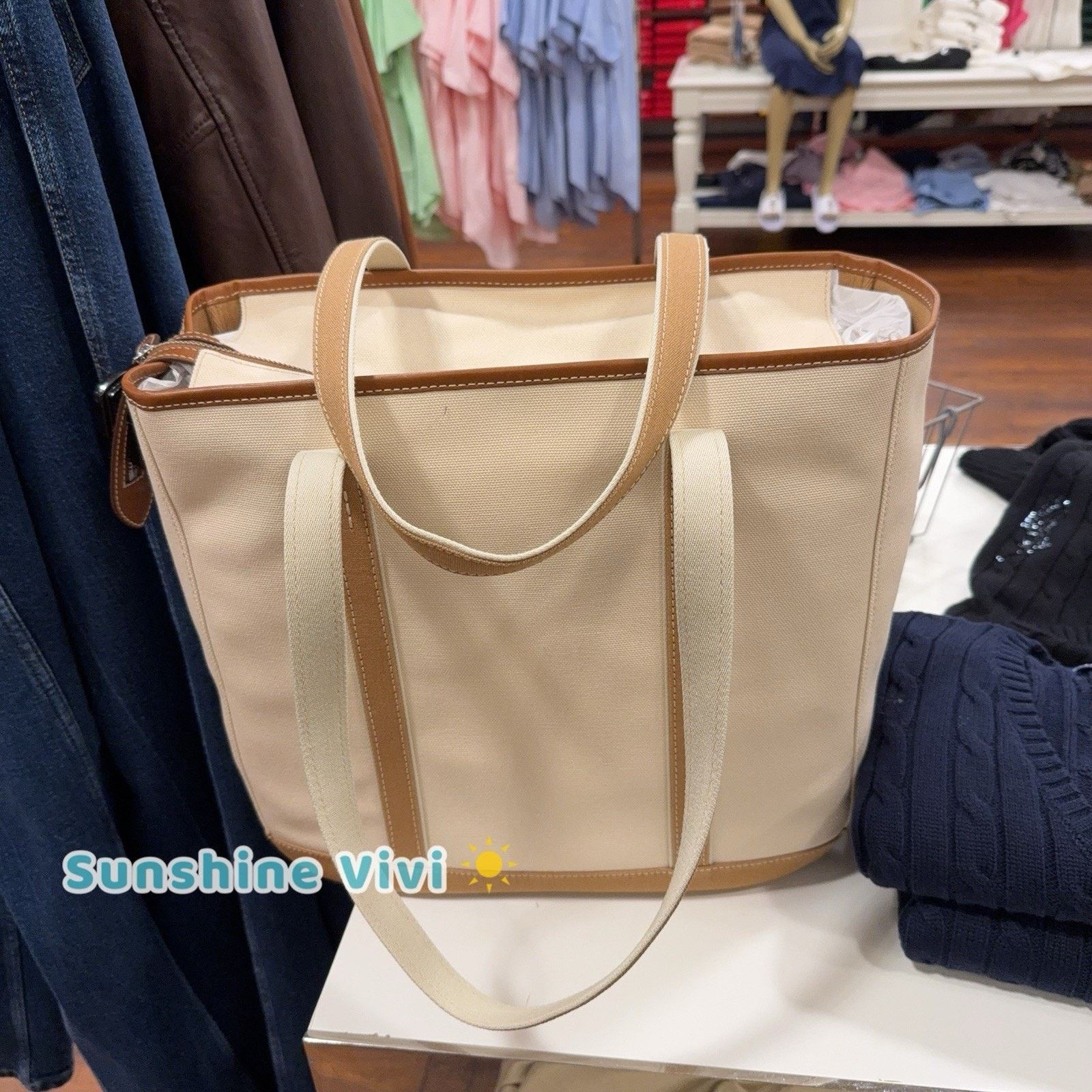Lauren Ralph Lauren NWT Polo Ralph Lauren Leather-Trim Canvas Tote Ecru/Cuoio Size ONE SIZE - 5 Thumbnail