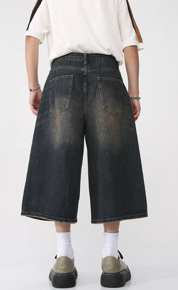 Japanese Brand Loose wide-leg vintage distressed flared denim shorts Size US 32 / EU 48 - 6 Thumbnail