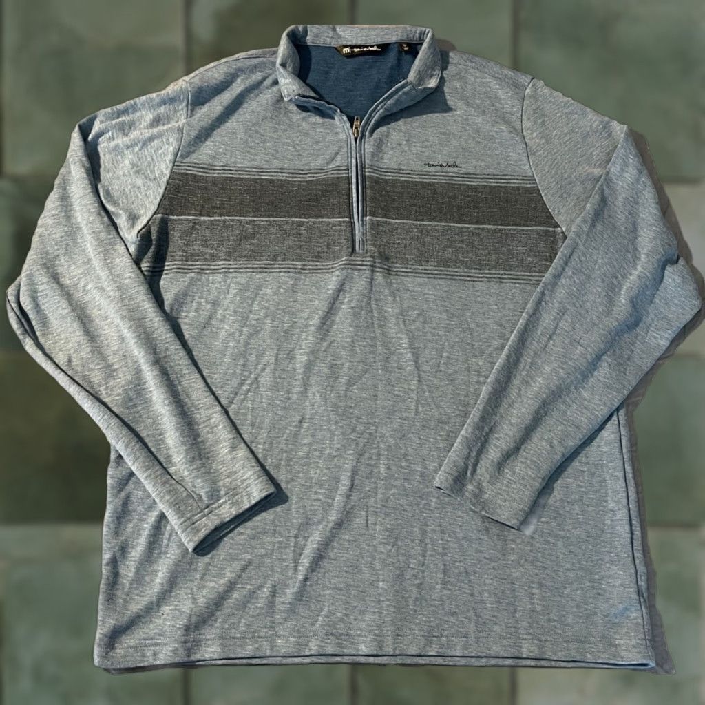 Travis Mathew Sweatshirt Mens XL Heather Blue 1/4 Zip Pullover Mock Neck Long Sleeve Joshua Tree Pullover