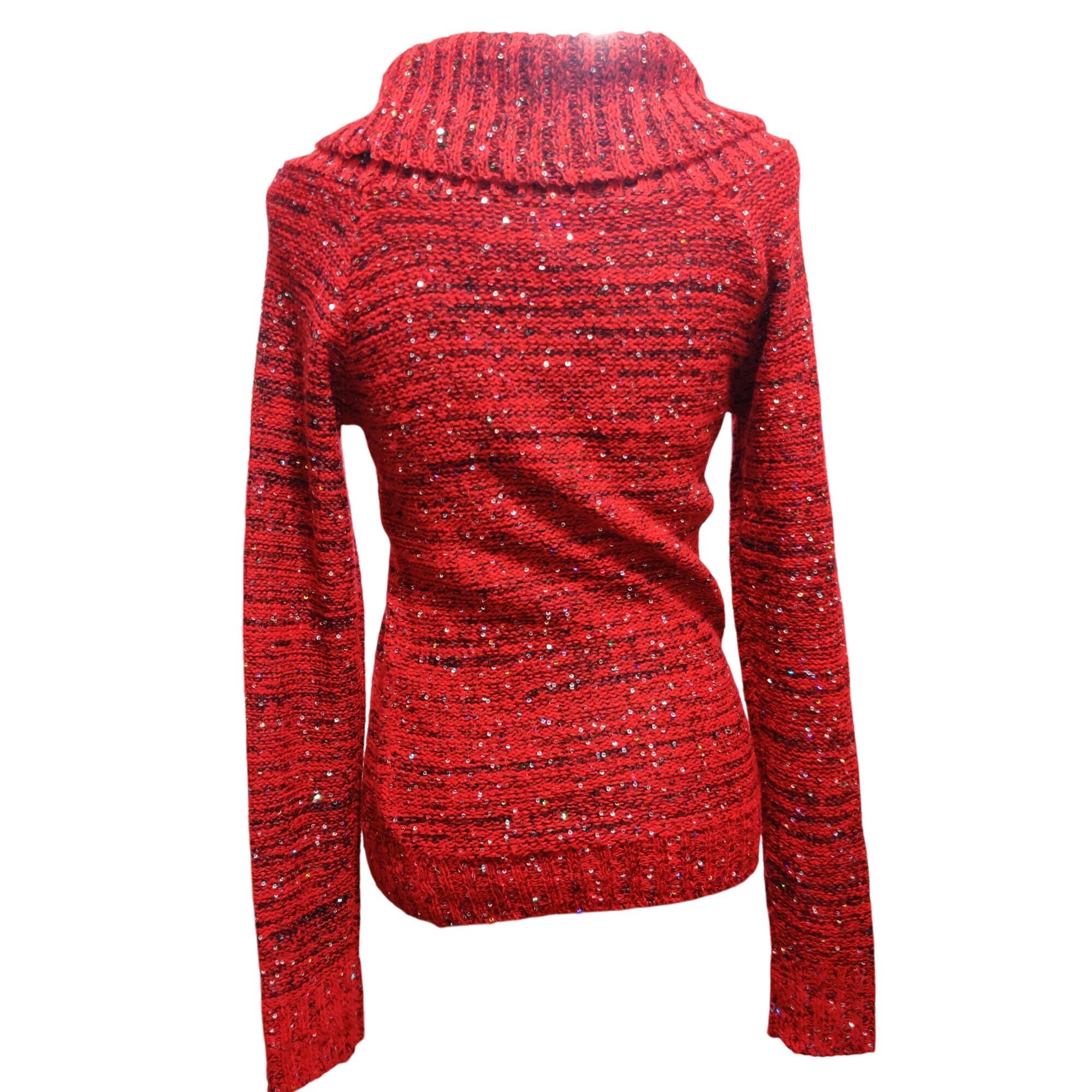 Other No Boundaries M Red Sequin Cowl Neck Sweater Shimmer Knit Of Size M / US 6-8 / IT 42-44 - 4 Thumbnail