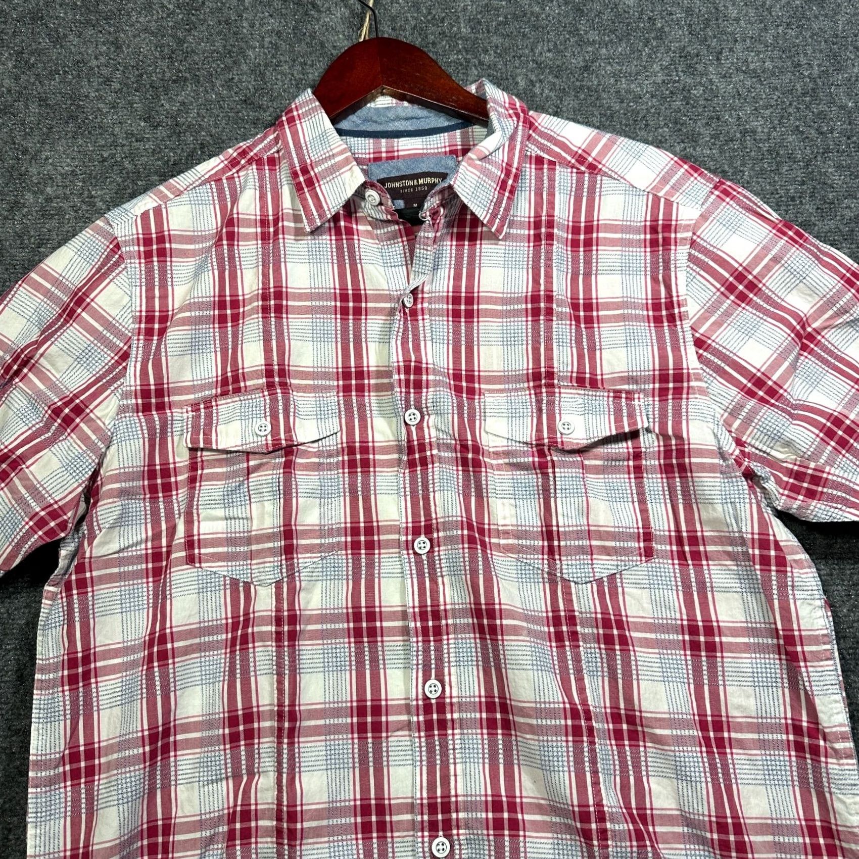 Johnston & Murphy Johnston & Murphy Shirt Mens Medium Plaid Cotton Short Sleeve Button Up Pockets Size US M / EU 48-50 / 2 - 4 Thumbnail