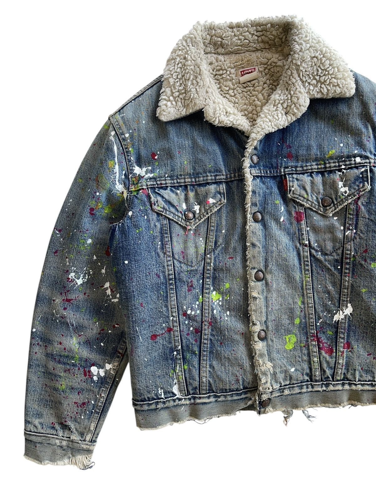 Levi's Vintage Clothing SICK❗️70s Levis Sherpa Paint Splatter Trucker Denim Jacket Size US S / EU 44-46 / 1 - 6 Thumbnail
