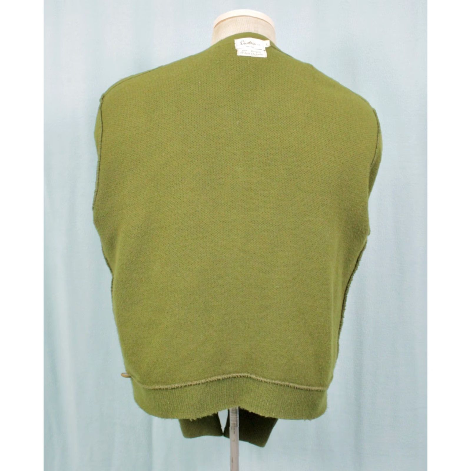 Vintage VTG 1960s Sweater Shirt Mens L Green Cardigan Acrylic Suede 50s 60s VTG 1960s Sweater Cardigan Mens L Green Brown Acrylic Suede Size US L / EU 52-54 / 3 - 3 Thumbnail