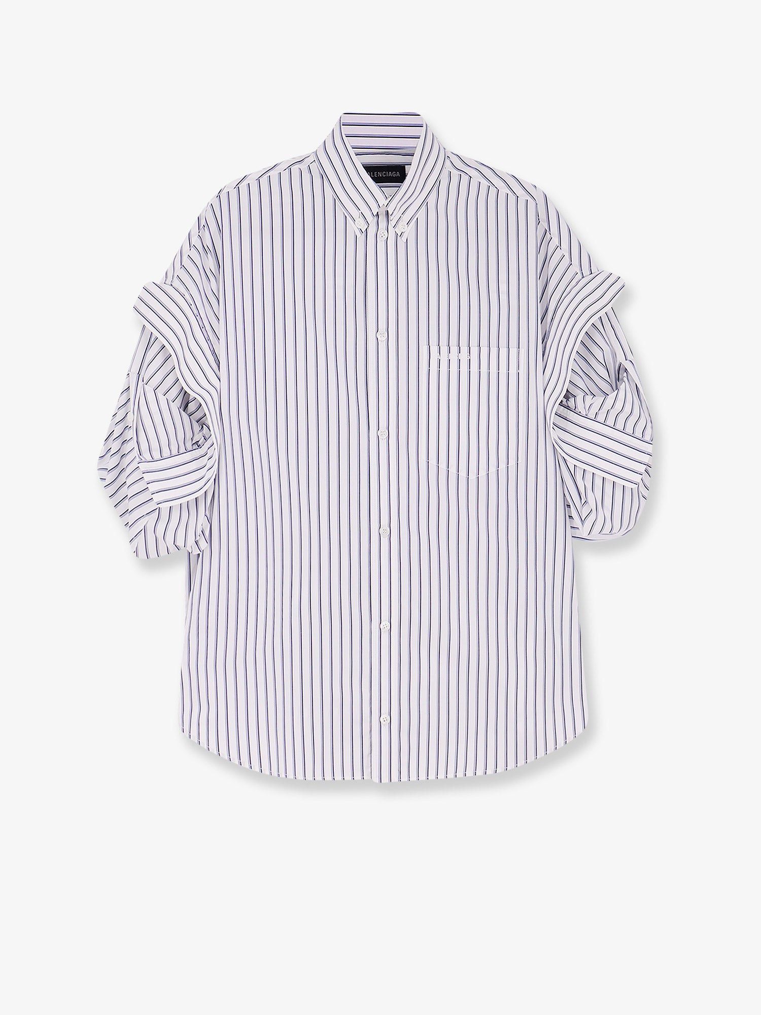 Balenciaga Tucked Sleeve Striped Cotton Shirt Size S / US 4 / IT 40 - 1 Thumbnail