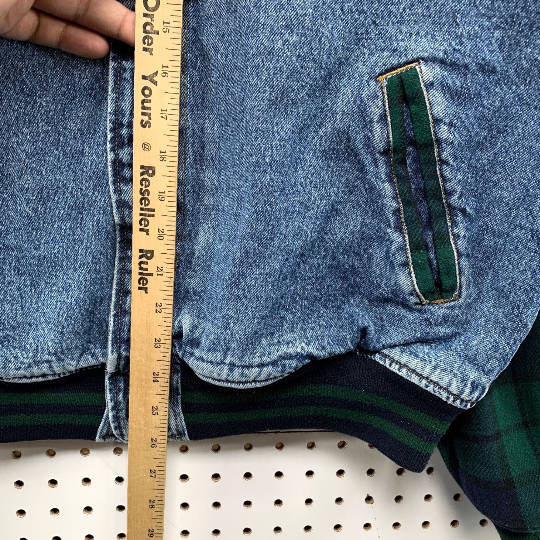 Gap VINTAGE GAP Denim Bomber Jacket Men L Blue Plaid 90s Wool Sleeves Premium Size US L / EU 52-54 / 3 - 7 Thumbnail