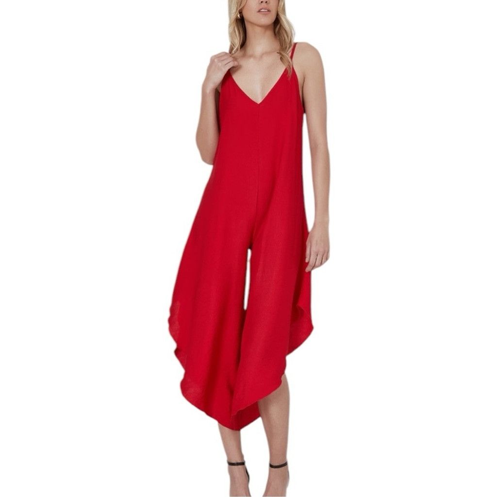 Everlane Everlily Red Linen midi jumpsuit romper v-neck Sz Large Size 32" / US 10 / IT 46 - 1 Thumbnail