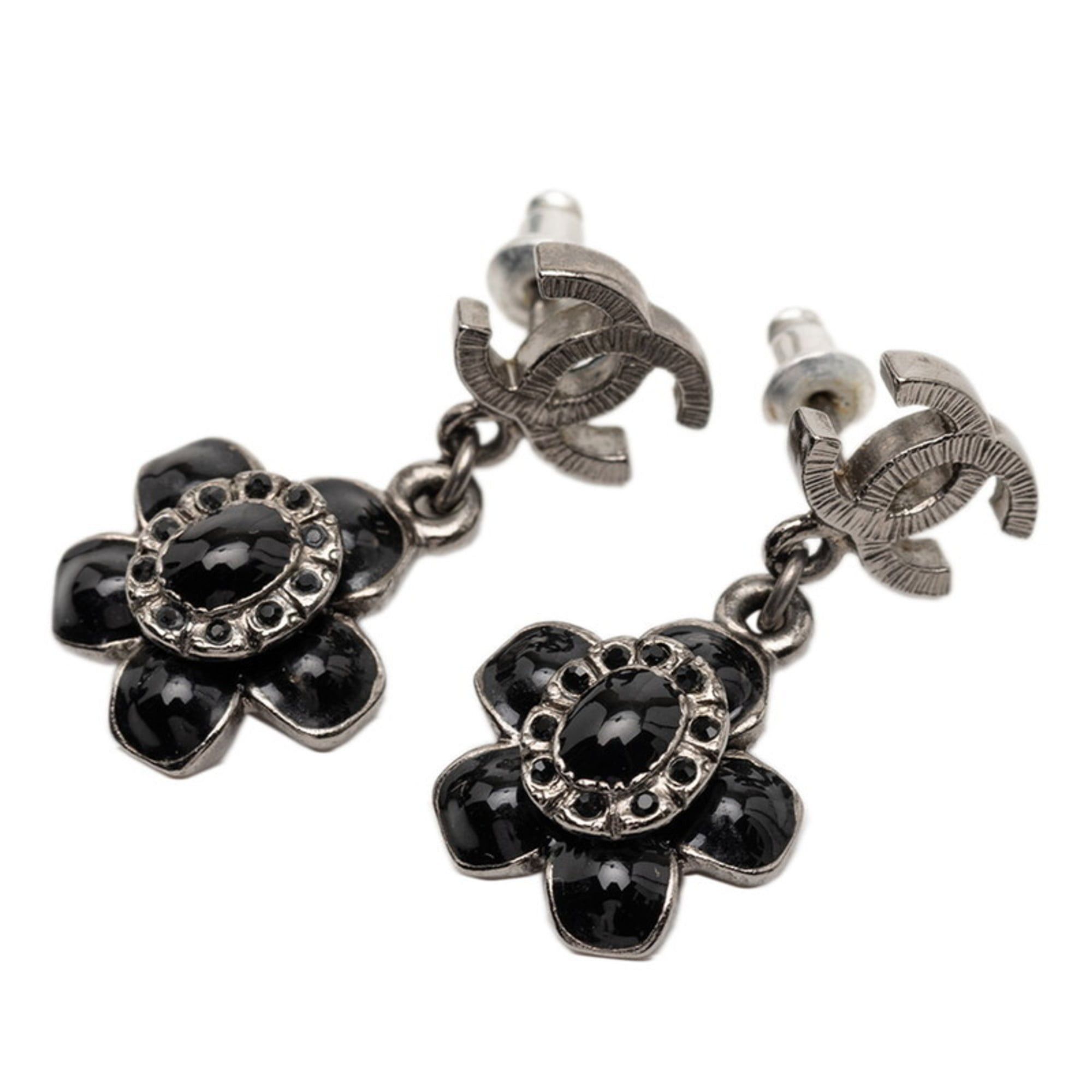 CHANEL Coco Mark Earrings in Black and Silver Metal Women's