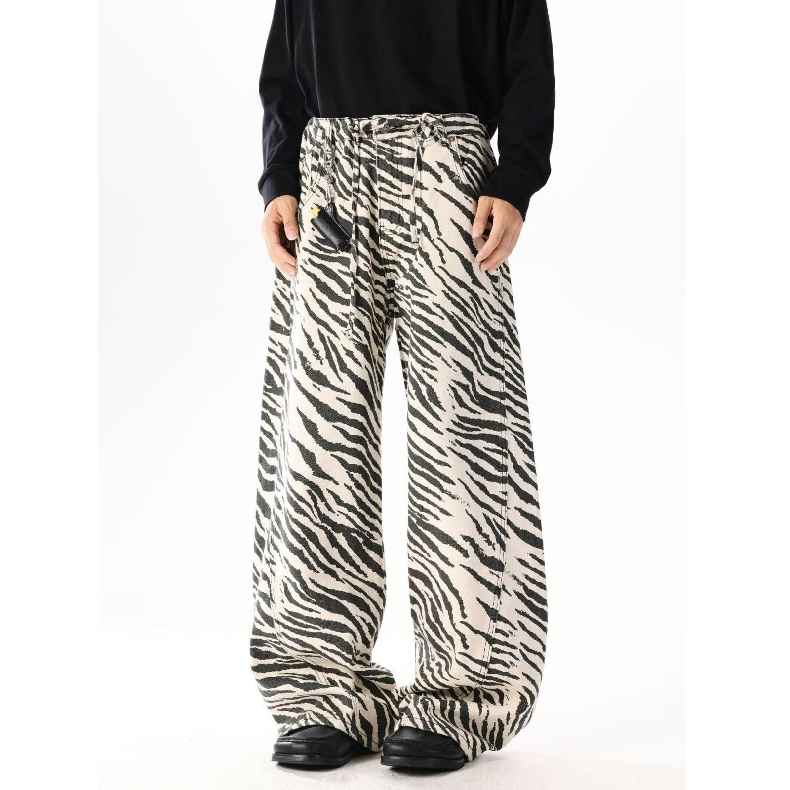 Japanese Brand Black and White Zebra Print Baggy Wide Leg Pants Size 28" / US 6 / IT 42 - 3 Thumbnail