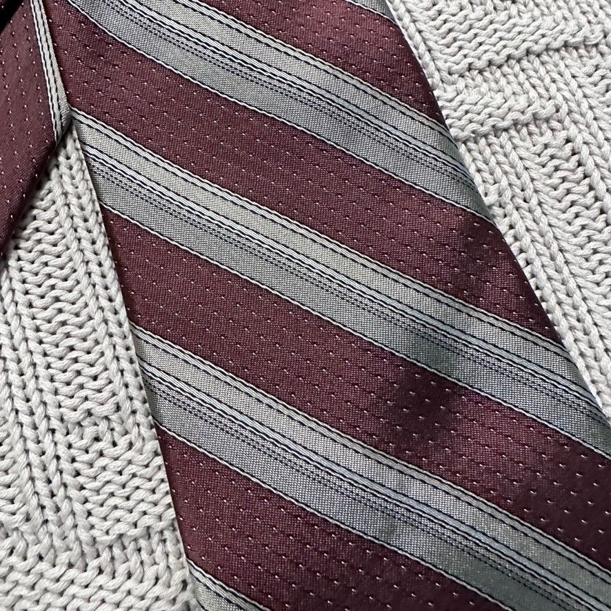 Oleg Cassini Vintage Oleg Cassini maroon and silver striped silk tie Size ONE SIZE - 2 Thumbnail