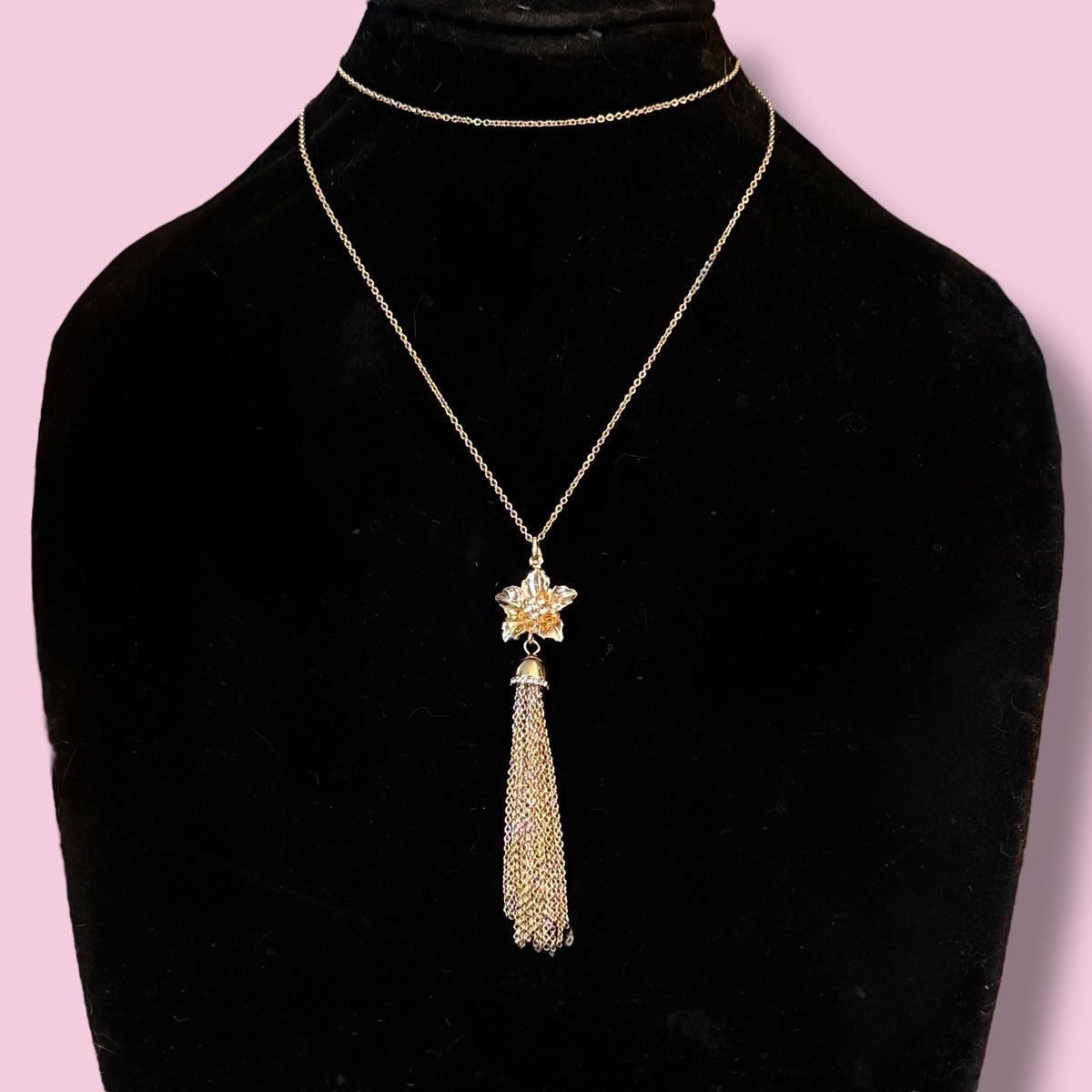 Vince Camuto Vince Camuto gold tone CZ flower tassel pendant necklace Size ONE SIZE - 1 Thumbnail