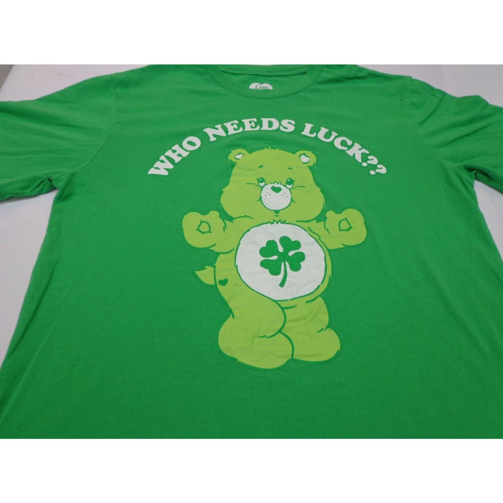 Vintage Care Bears Good Luck Bear T-Shirt Who Needs Luck? Size L Unisex Adults Short Sleeve Green Cotton Blend Adult Large T-Shirt Womens/Mens Size US L / EU 52-54 / 3 - 2 Thumbnail