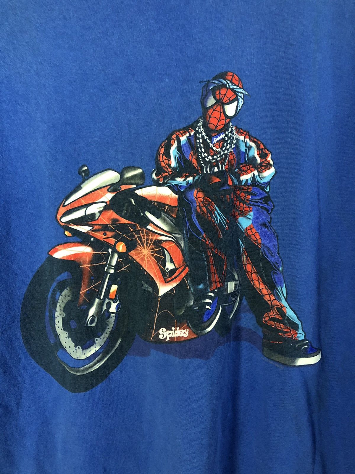 Marvel Comics × Rap Tees × Vintage Vintage Y2k Spiderman Gangster bike Motorcycle promo tee Size US XL / EU 56 / 4 - 5 Thumbnail