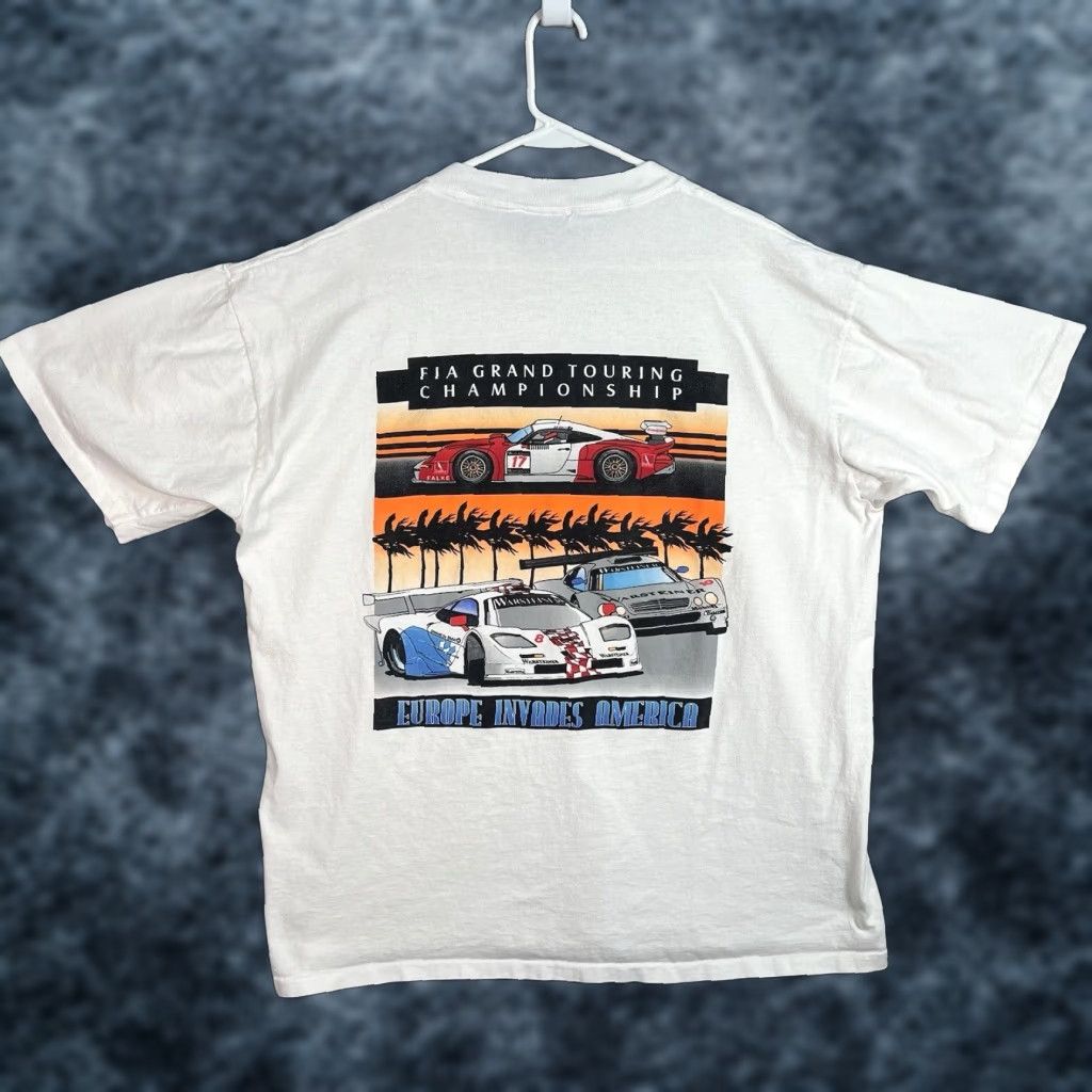 Vintage Vintage 1990s Mercedes McLaren Porsche Grand Touring Championship Cotton Graphic T-Shirt Adult 2XL Men White Size US XXL / EU 58 / 5 - 1 Thumbnail