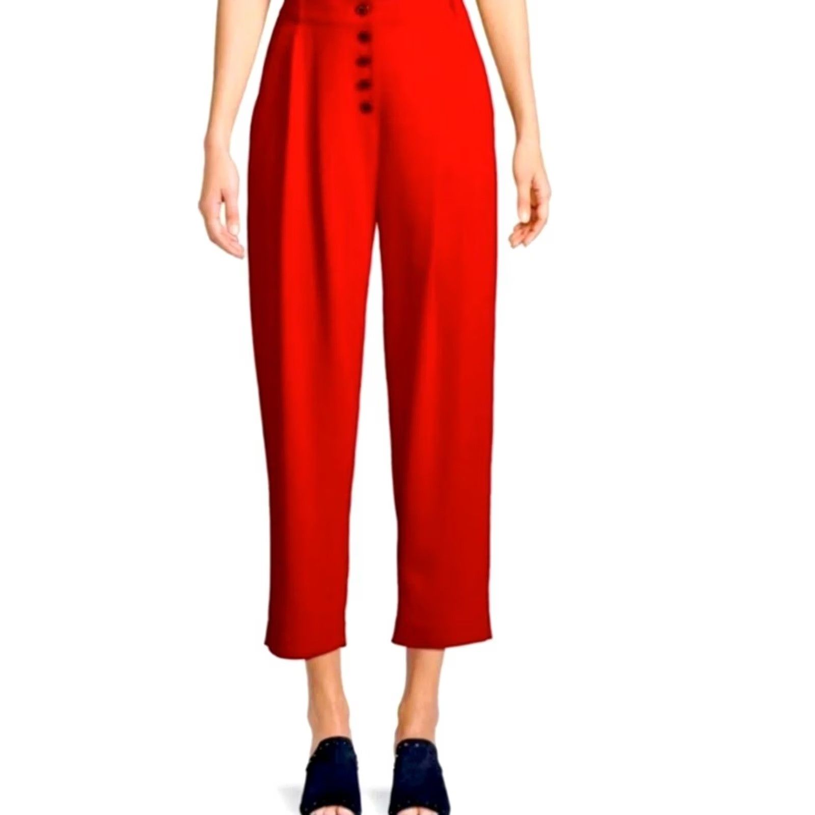 Vintage A.L.C Pants Cropped Cherry Red 4 Button Crepe High Rise Viscose Elastane Women’s Size 4 Size 27" / US 4 / IT 40 - 4 Thumbnail