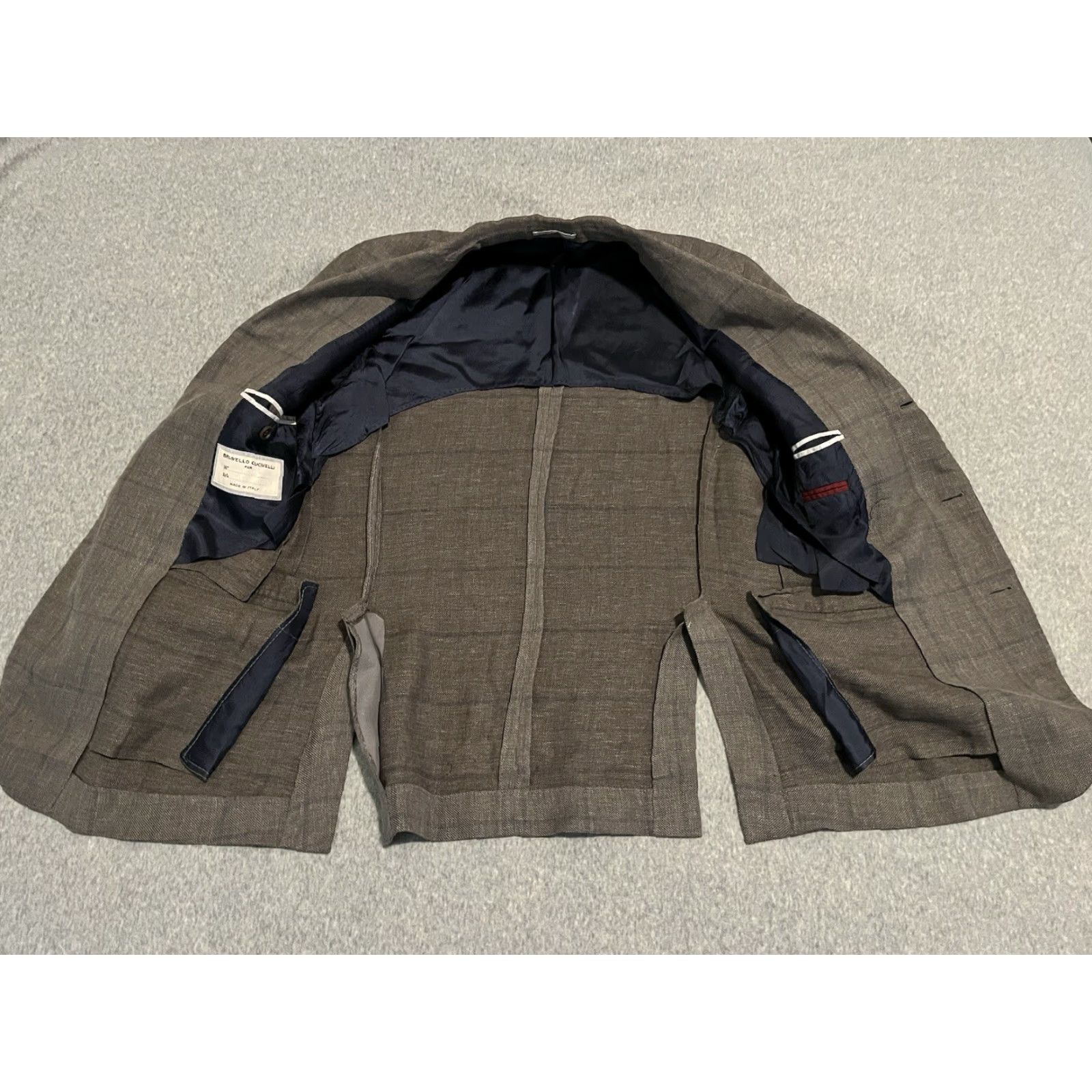 Brunello Cucinelli Brunello Cucinelli Blazer Jacket Mens 38 Gray Linen Silk Wool Short Check Coat Sport Mens Size 38R - 2 Thumbnail