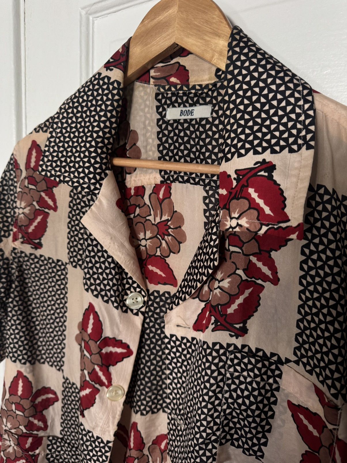 Bode Bode Checker Bloom Short Sleeve Silk Button-Up Shirt Size US S / EU 44-46 / 1 - 3 Thumbnail