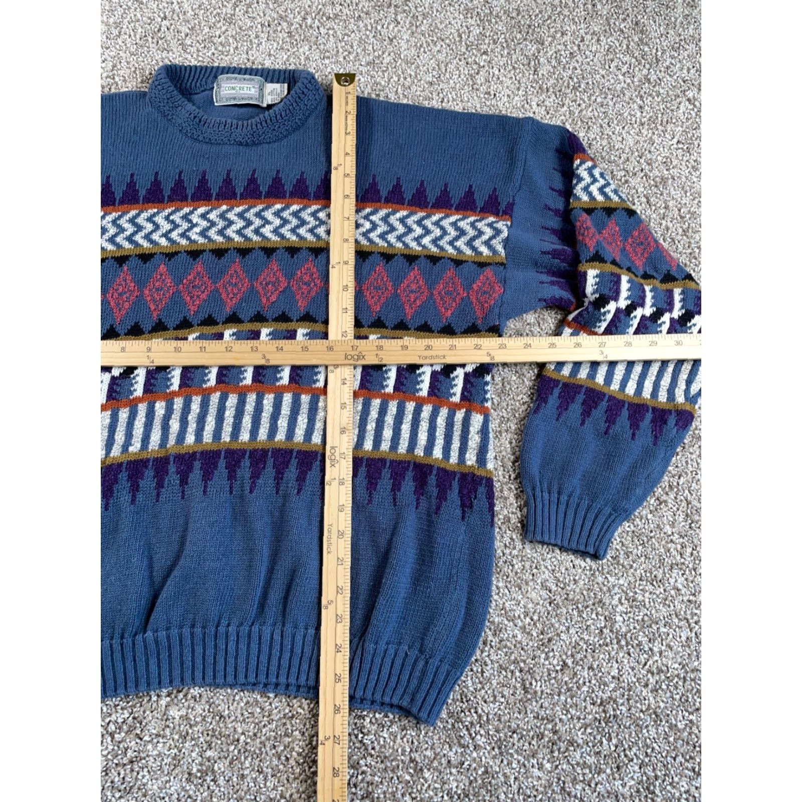 Vintage VINTAGE Geometric Pattern Sweater Mens XL Blue 90s Chunky Knit Ramie-Cotton-Acrylic Heavyweight Size US XL / EU 56 / 4 - 5 Thumbnail