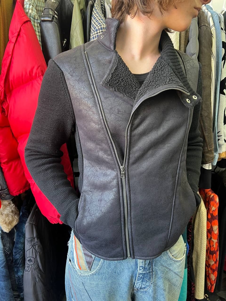 Armani Exchange Rick Owens style Armani fur Black Moto Jacket Size US M / EU 48-50 / 2 - 2 Thumbnail