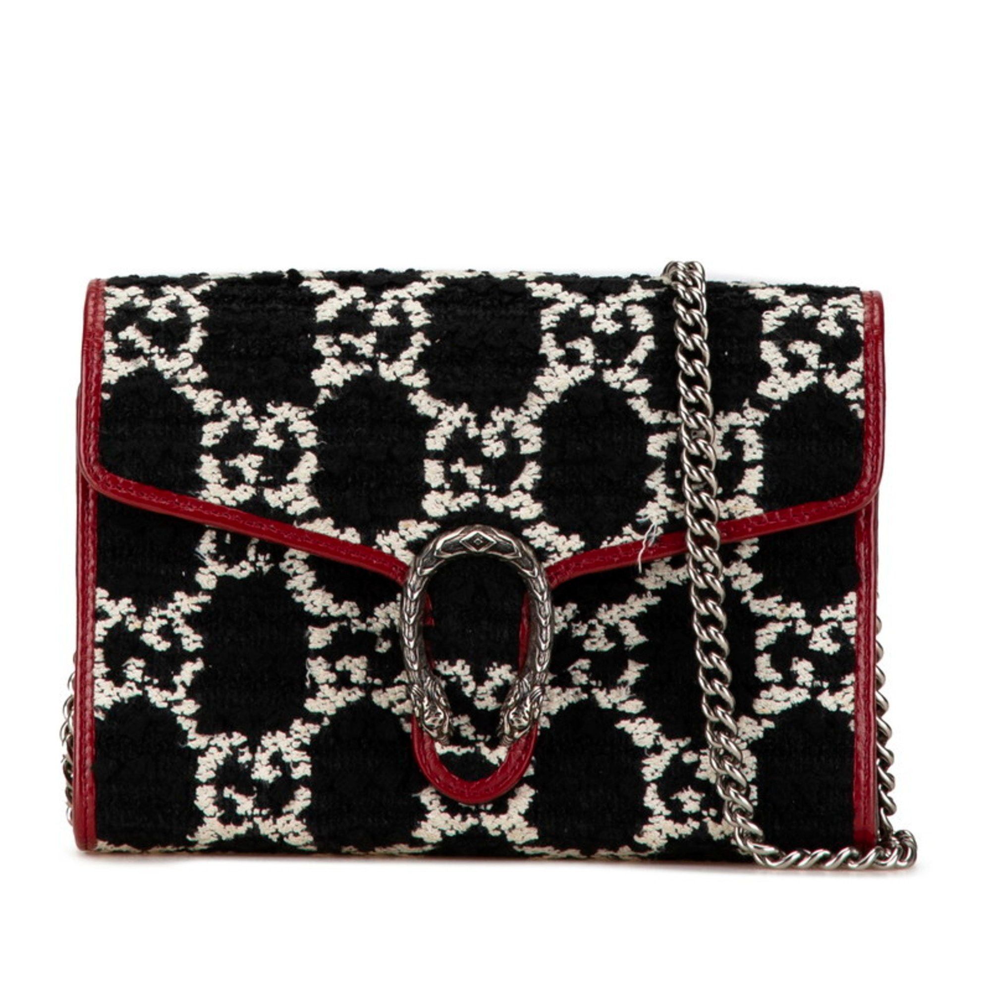 Gucci GG Dionysus Chain Shoulder Wallet 401231 Black Red Tweed