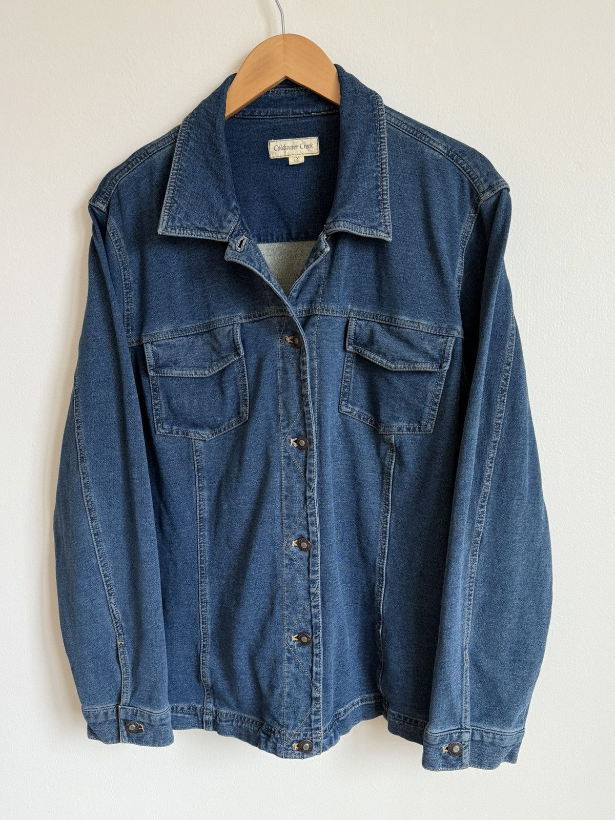 Vintage Coldwater Creek Denim Shirt Blue Stretch Button Up Pockets Size XXL / US 16-18 / IT 52-54 - 1 Thumbnail