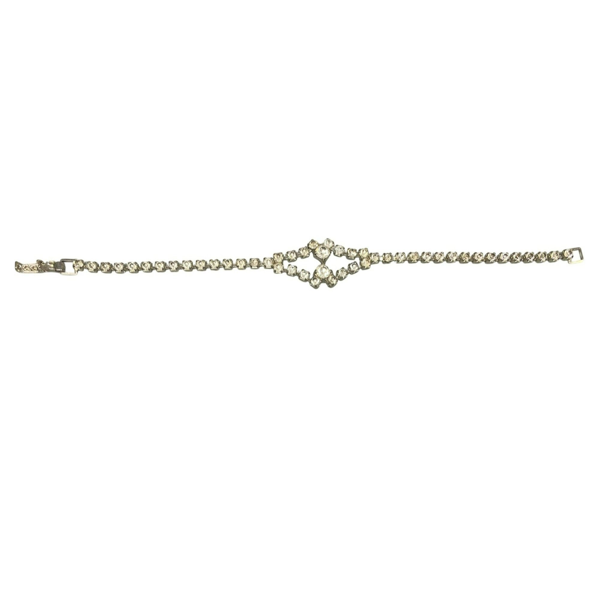 Other Vintage Art Deco Silver-Tone Rhinestone Bracelet 7" Delicate Size ONE SIZE - 3 Thumbnail