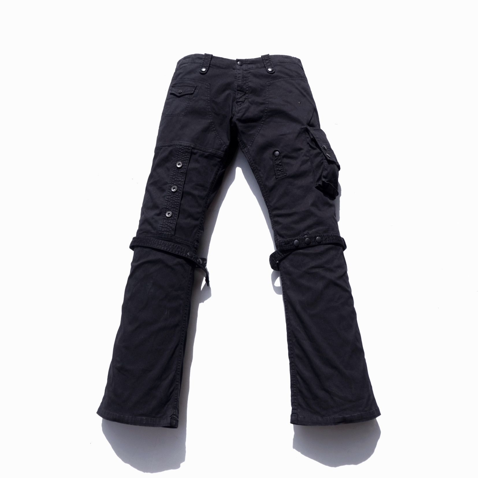 image of Kmrii x Tete Homme Flared Bondage Cargo Pants in Black Wash, Men's (Size 33)