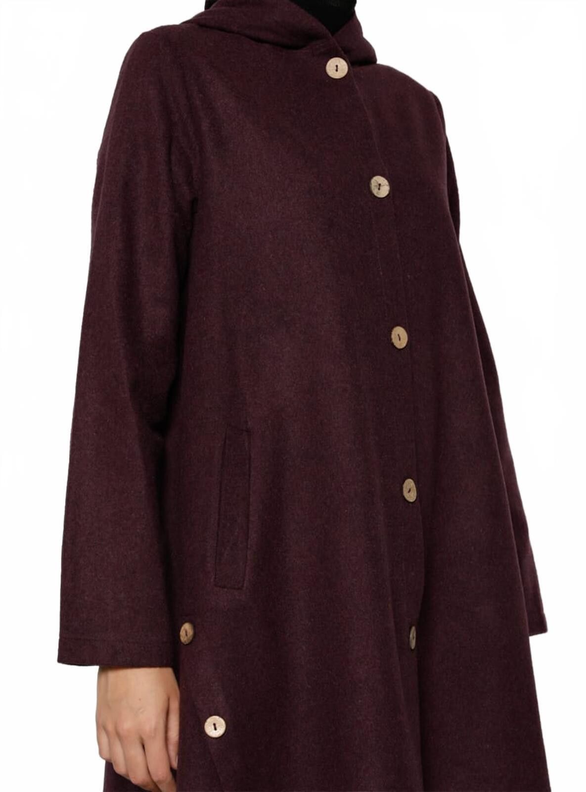 The Unbranded Brand Elegant Burgundy Button-Up Long Sleeve Coat with Hood Size M / US 6-8 / IT 42-44 - 4 Thumbnail