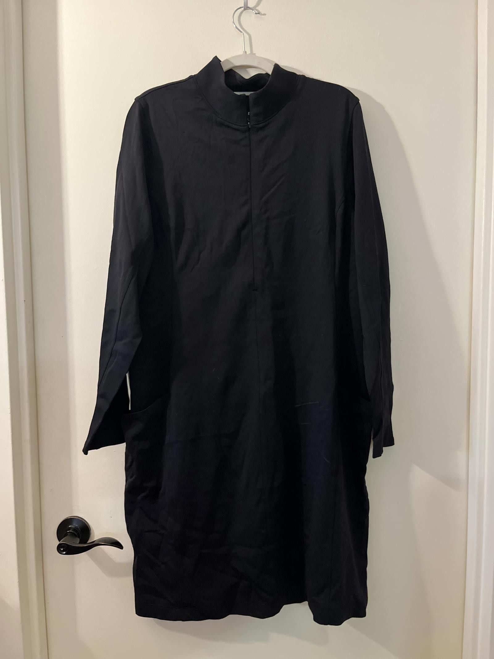 Designer Athleta Zip-Up Black Midi Dress - 1X Size XXL / US 16-18 / IT 52-54 - 1 Thumbnail