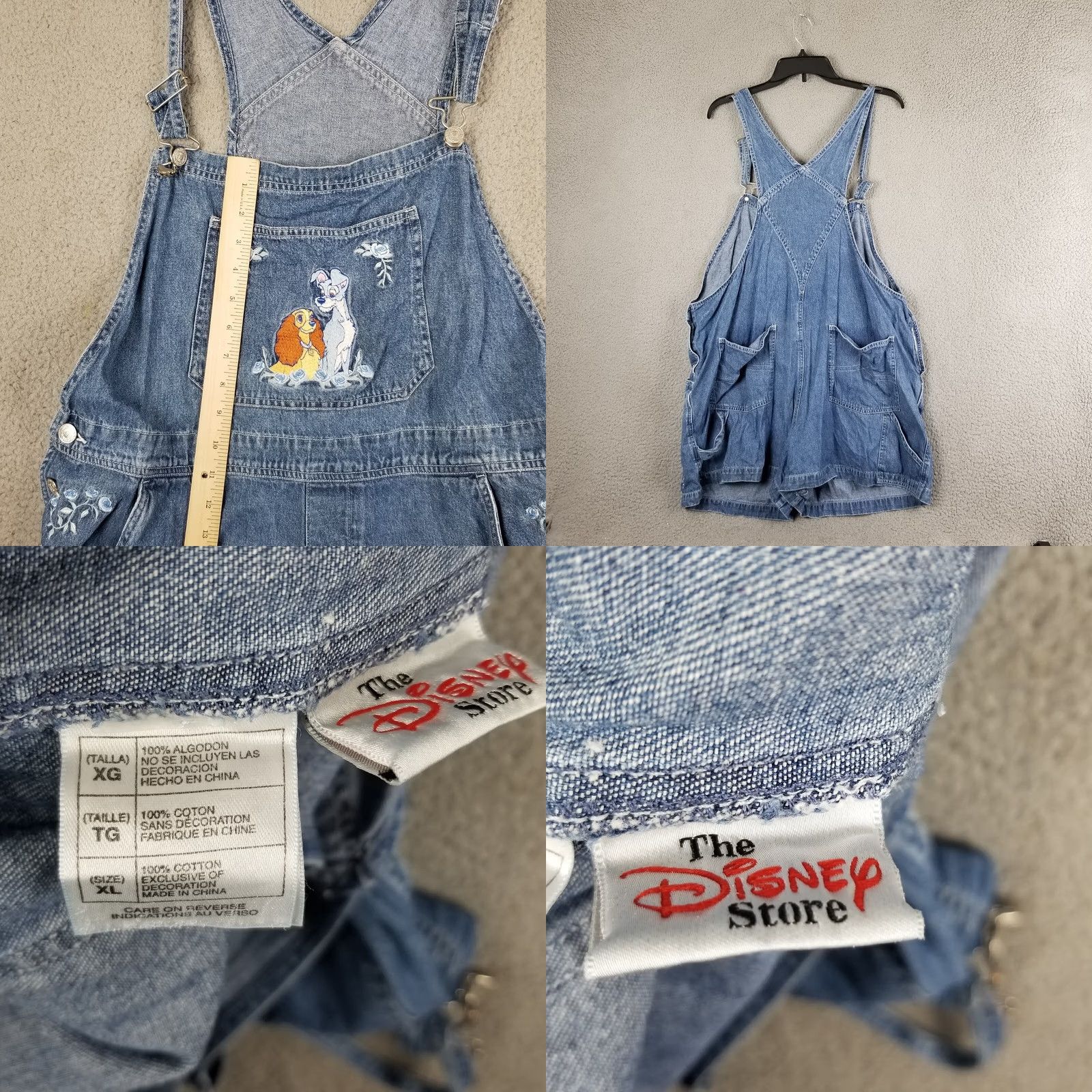 Disney VINTAGE Disney Lady and the Tramp Embroidered Denim Overalls Shorts XL 36W Women Blue 90s Disney Theme Cartoons 5-Pocket Mens Womens Girls Boys Size 40" / US 18 - 8 Thumbnail