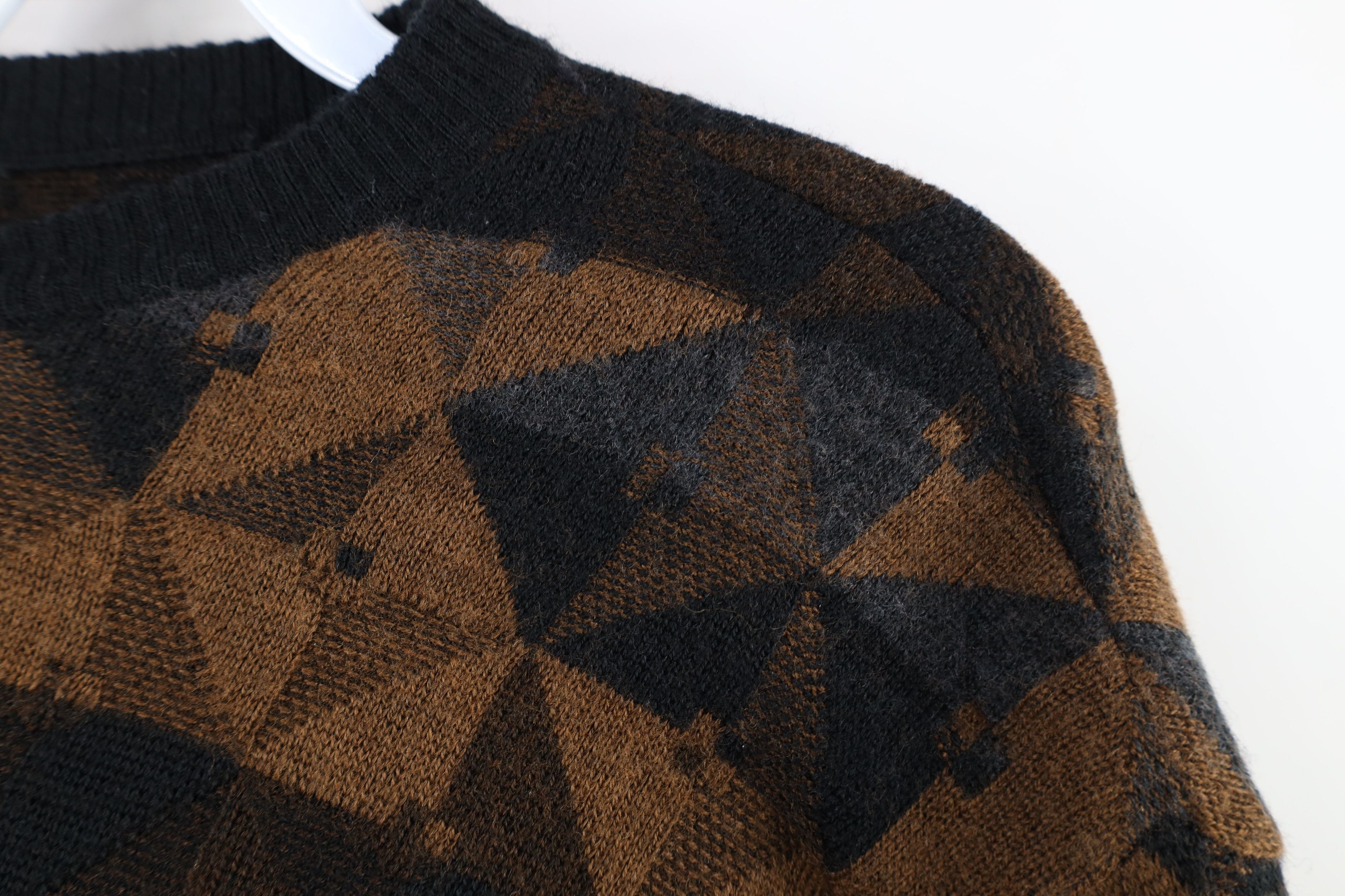 Vintage Vintage 90s Coogi Style Earth Tone Checkered Knit Sweater Size US L / EU 52-54 / 3 - 7 Thumbnail