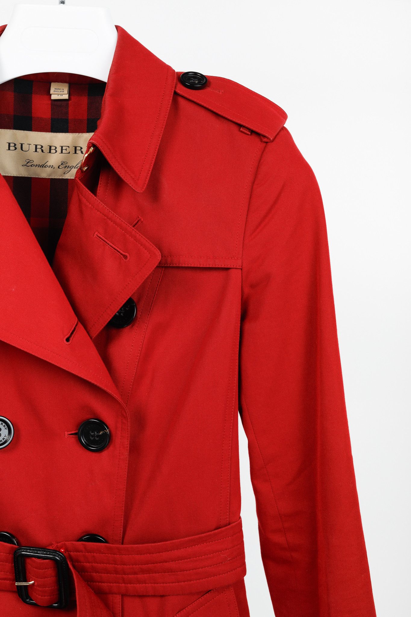 Burberry Burberry Red Cotton Belted Double-Breasted Trench Coat Size XXS / US 00 / IT 34 - 5 Thumbnail