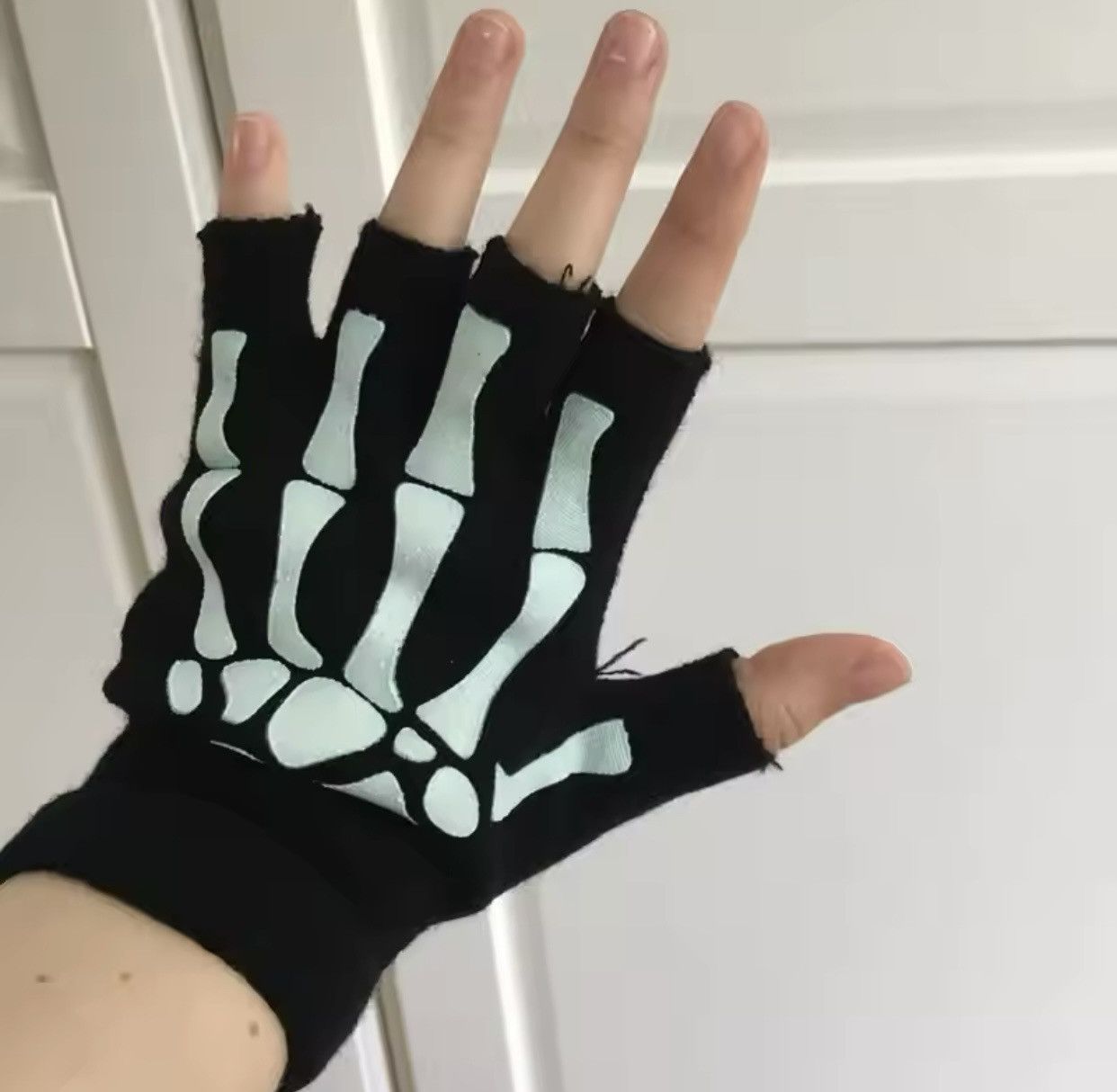 Japanese Brand Half Finger Skull Skeleton Gloves Size ONE SIZE - 2 Thumbnail
