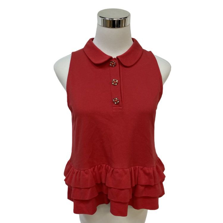 Miu Miu Miu Miu Jeweled Button Ruffled Polo Size S Size S / US 4 / IT 40 - 1 Thumbnail