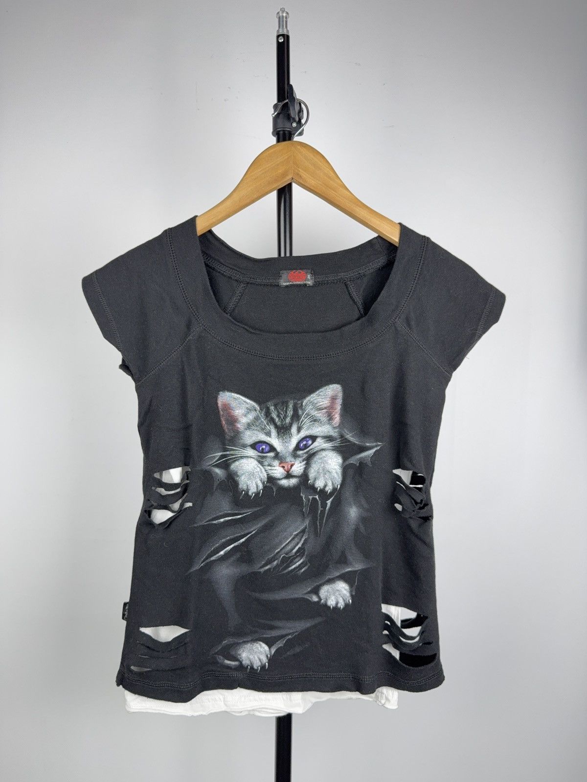 Vintage Spiral Direct Goth Opium Cat Graphic Distressed Tee Y2K Alt Size XL / US 12-14 / IT 48-50 - 1 Thumbnail