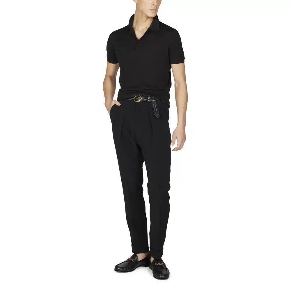 Tom Ford o1loc1c0325 KPS005 Silk Cotton Textured Polo Shirt in Black Size US M / EU 48-50 / 2 - 2 Thumbnail