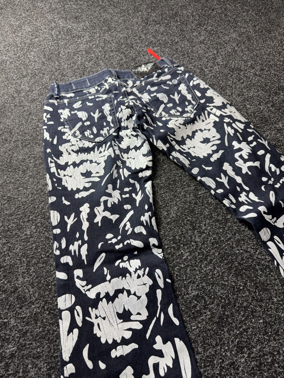 Japanese Brand Avant Garde 00s Crazy Age Graphic Flared Jeans Y2K Pattern Size 28" / US 6 / IT 42 - 16 Thumbnail
