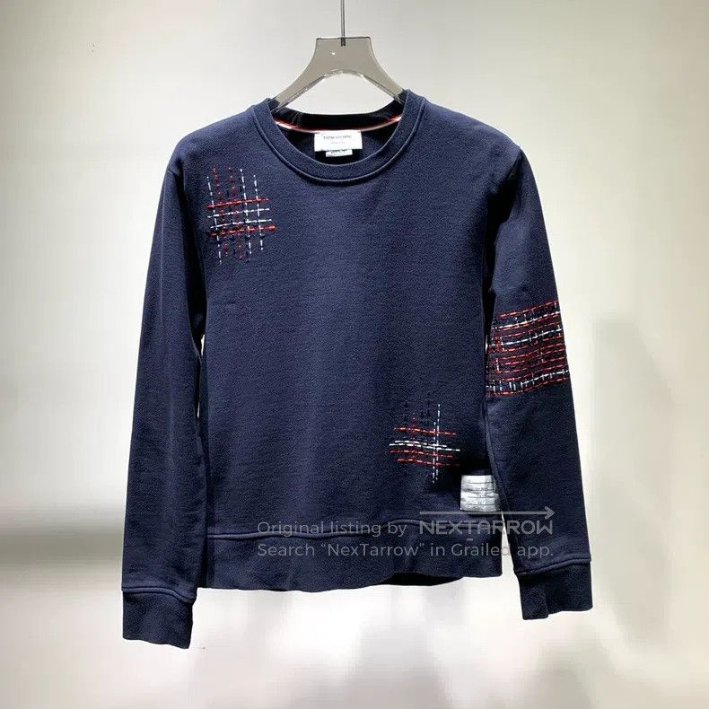 Thom Browne Suture-embroidered wavy-patterned knit hoodie
