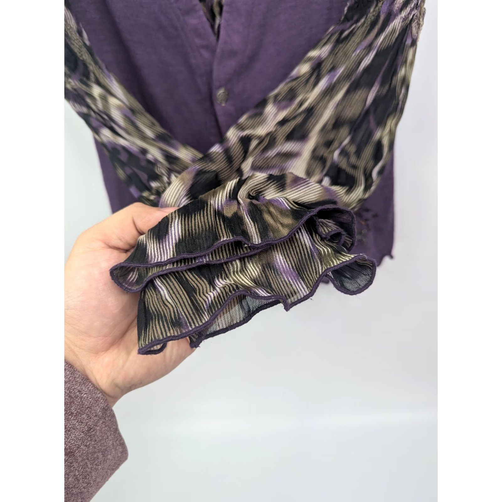 Vintage Alberto Makali Blouse Woman's M Crinkle Animal Print Sleeve Scoop Neck Pullover Casual Party Travel Purple Polyester Regular Womens Size M / US 6-8 / IT 42-44 - 6 Thumbnail