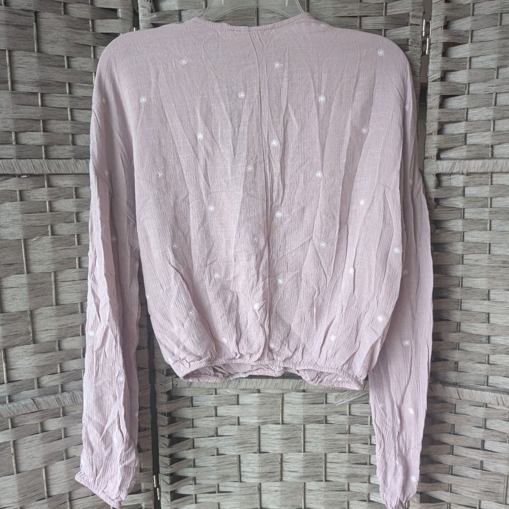 Vintage Chloe & Katie Blouse Shirt Cropped Embroidered V-Neck Long Sleeve Pink Floral Surplice Sz M NEW Women Size M / US 6-8 / IT 42-44 - 3 Thumbnail