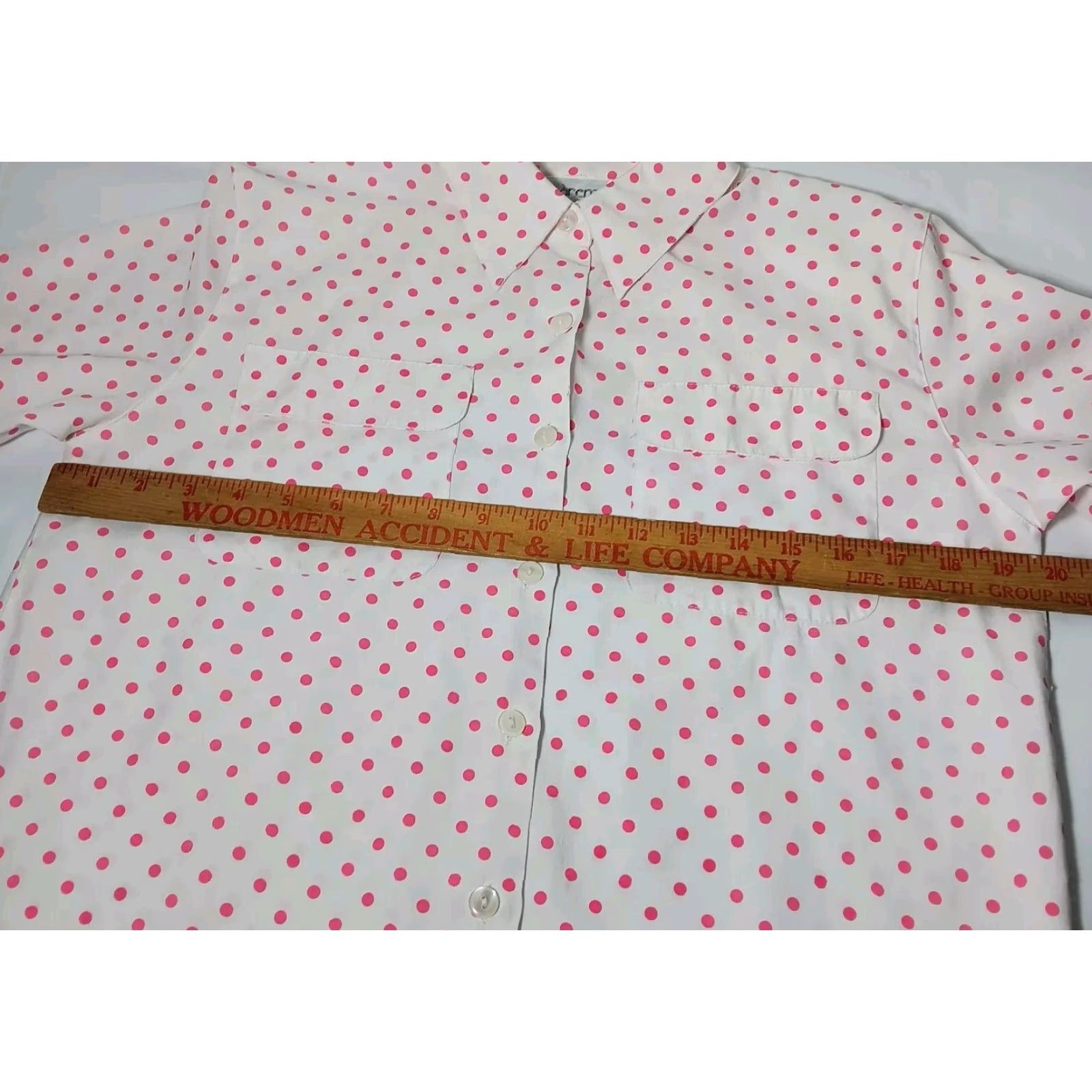 Pinko VINTAGE Apparenza Blouse Shirt Womens S White Pink Polka Dot Collared Button Short Sleeve Rockabilly 1980s Size S / US 4 / IT 40 - 3 Thumbnail