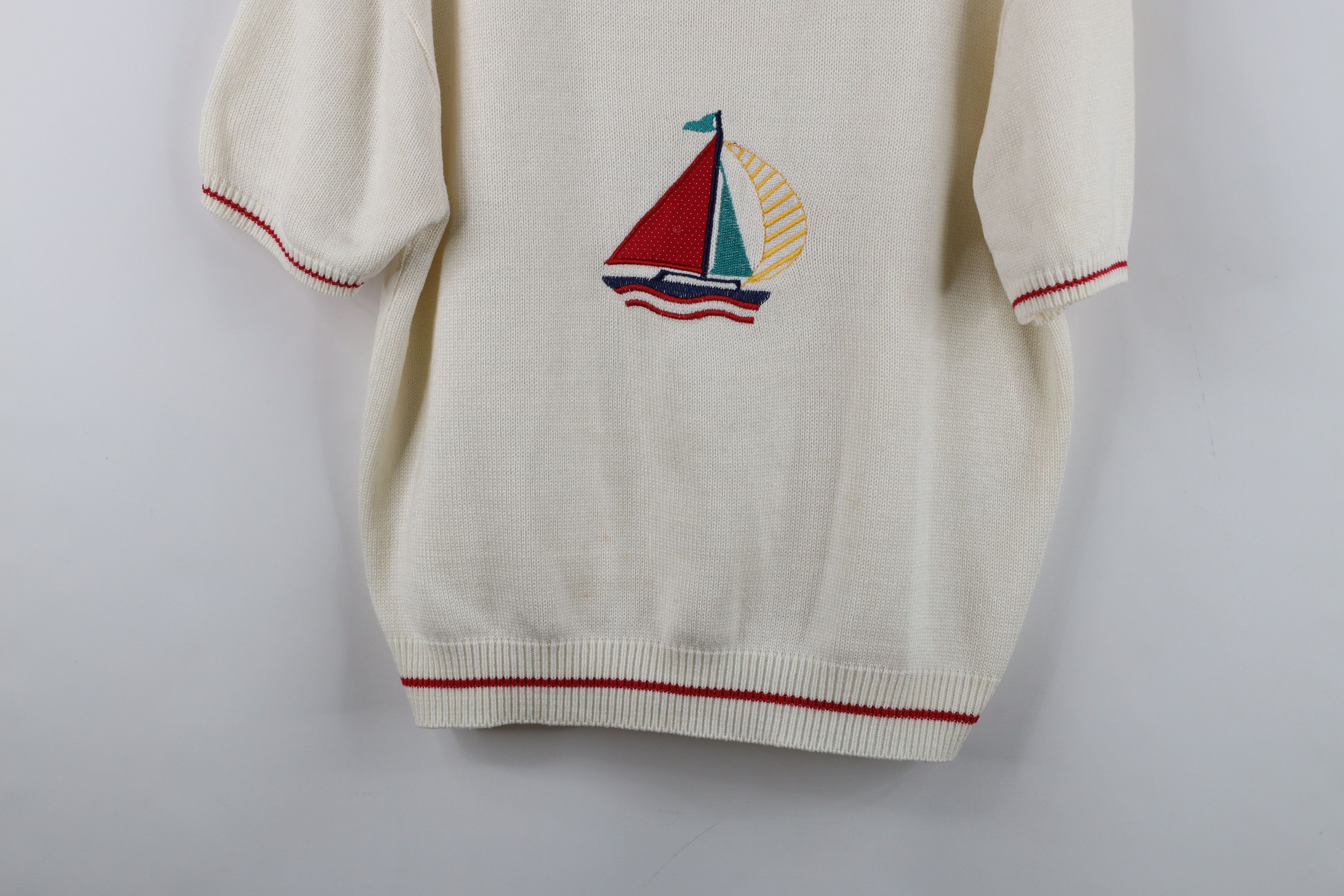 Vintage Vintage 70s Streetwear Sailboat Short Sleeve Knit Sweater Size XL / US 12-14 / IT 48-50 - 3 Thumbnail