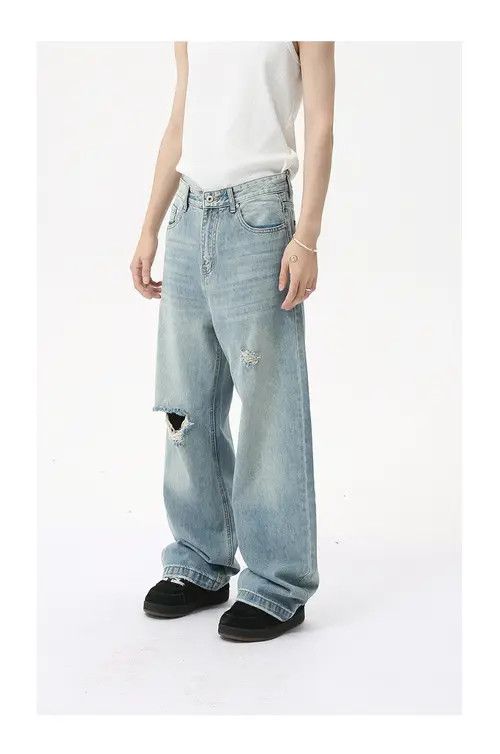 Japanese Brand × Jean Men's distressed high street ripped loose wide-leg jeans Size US 32 / EU 48 - 4 Thumbnail