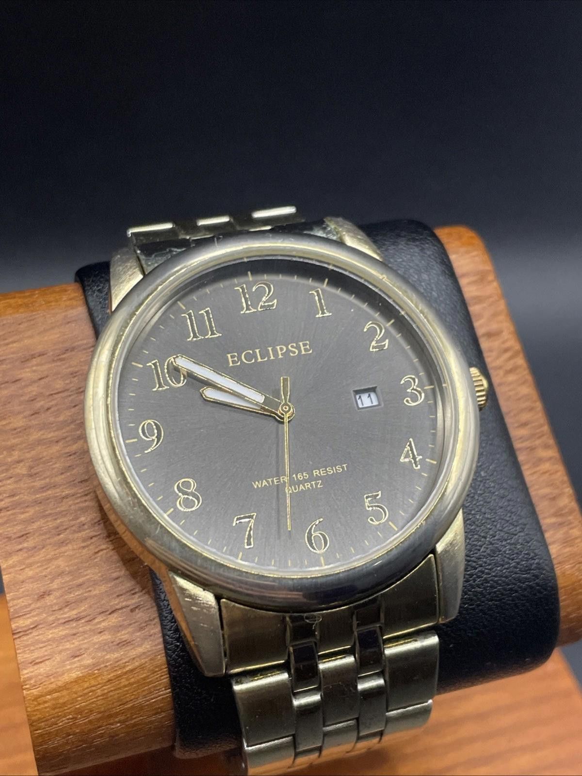 Designer Eclipse Gold Tone Black Dial Just Date Quartz Watch New Bat Size ONE SIZE - 1 Thumbnail