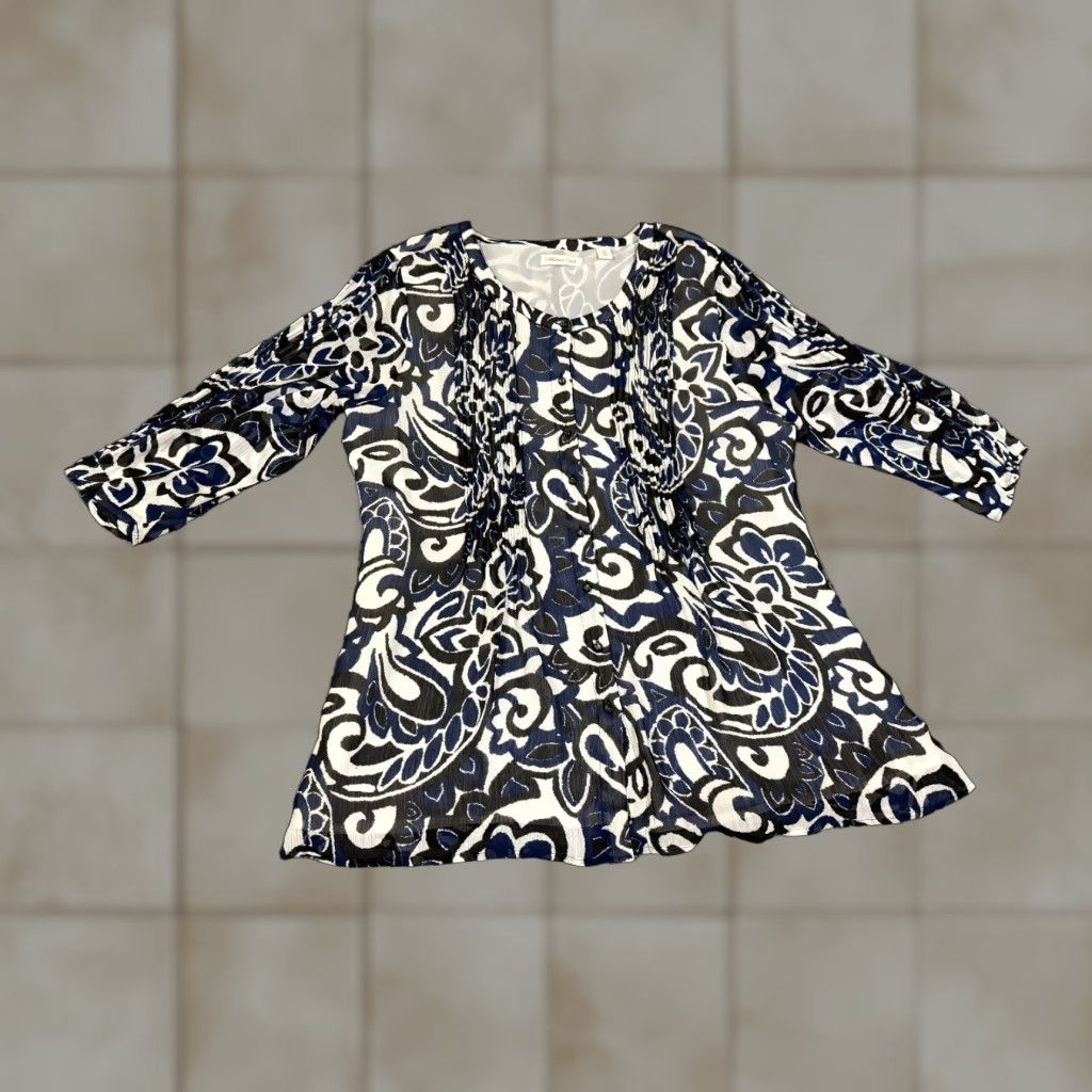 Coldwater Creek Coldwater Creek Blouse Womens XL Blue Black White Paisley Long Sleeve Button up Size XL / US 12-14 / IT 48-50 - 1 Thumbnail