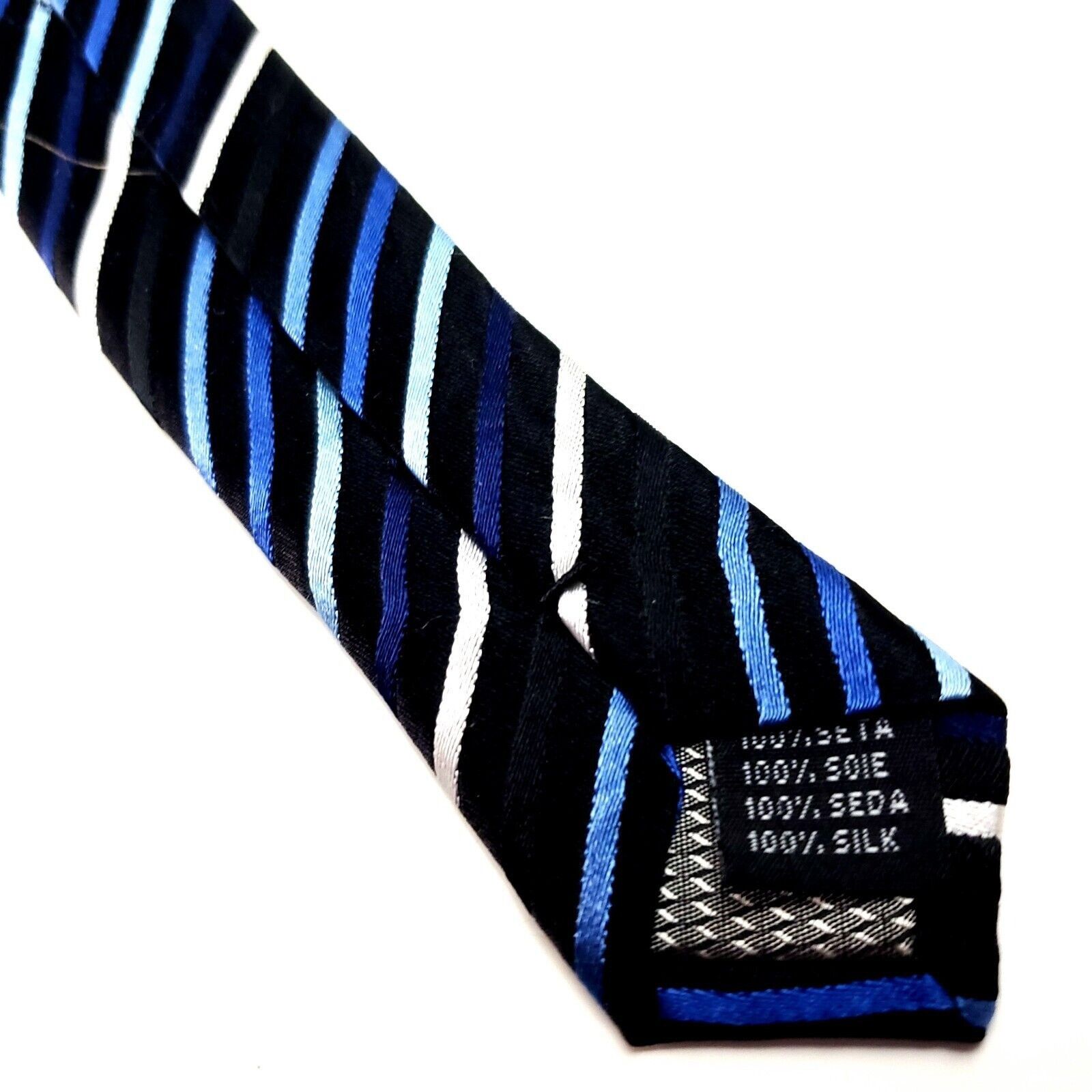 Designer Valerio Garati Black Blue Silk Tie Woven Striped Size ONE SIZE - 4 Thumbnail