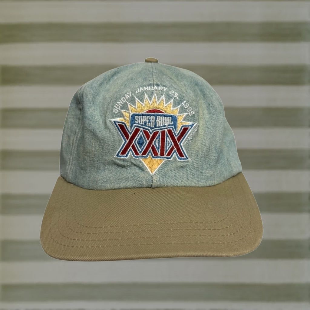 Vintage AJD Denim Vintage Strapback Cap Hat NFL Super Bowl XXIX Competitor Made in USA Men One Size Blue Baseball Cap Hat Size ONE SIZE - 1 Thumbnail