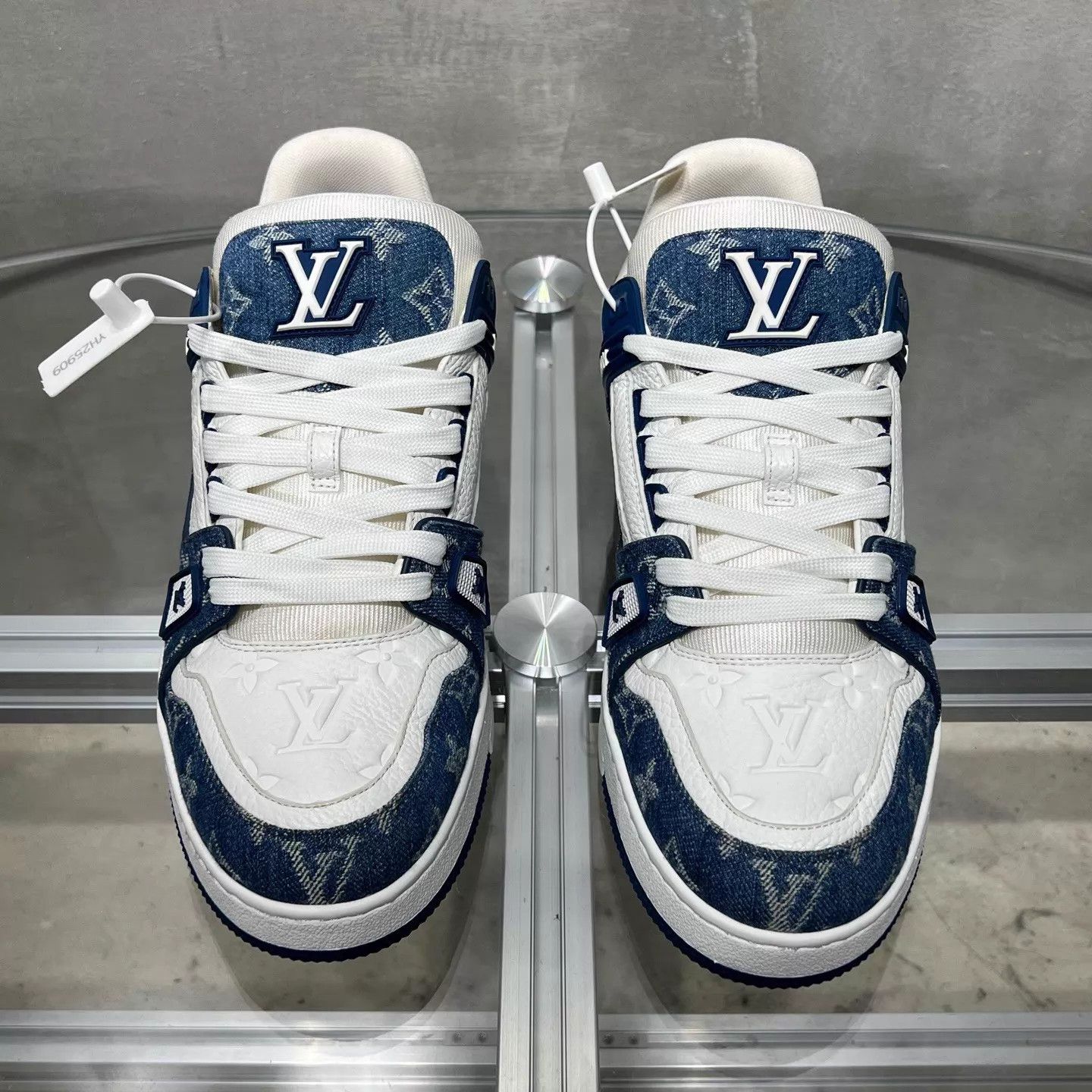 Louis Vuitton LV Trainer White & Blue Denim New w/ Box, Tried On UK9/43 Size US 10 / EU 43 - 1 Thumbnail