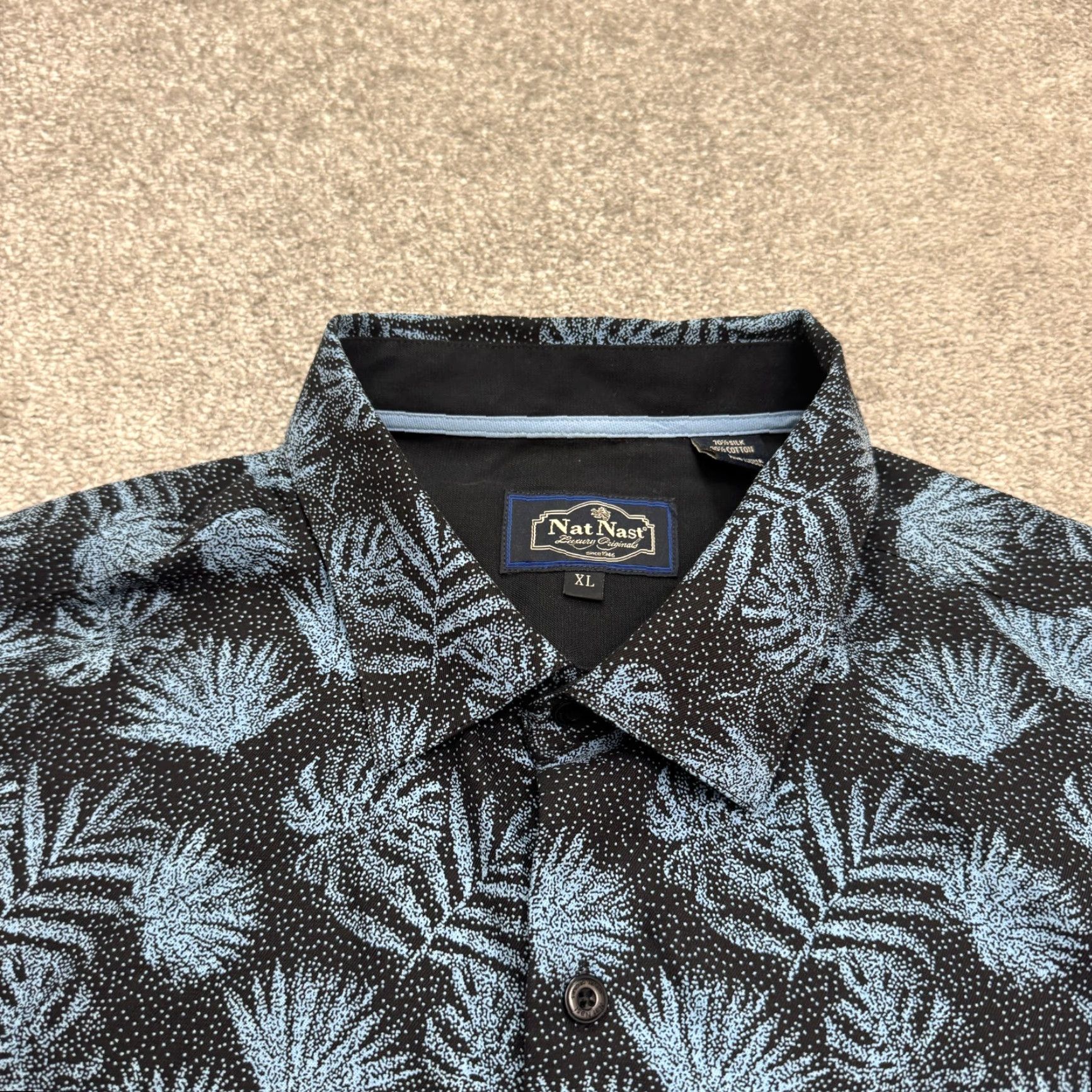Nat Nast Nat Nast Luxury Originals Silk Cotton Button-Down Shirt Men XL Blue Black Floral Size US XL / EU 56 / 4 - 3 Thumbnail