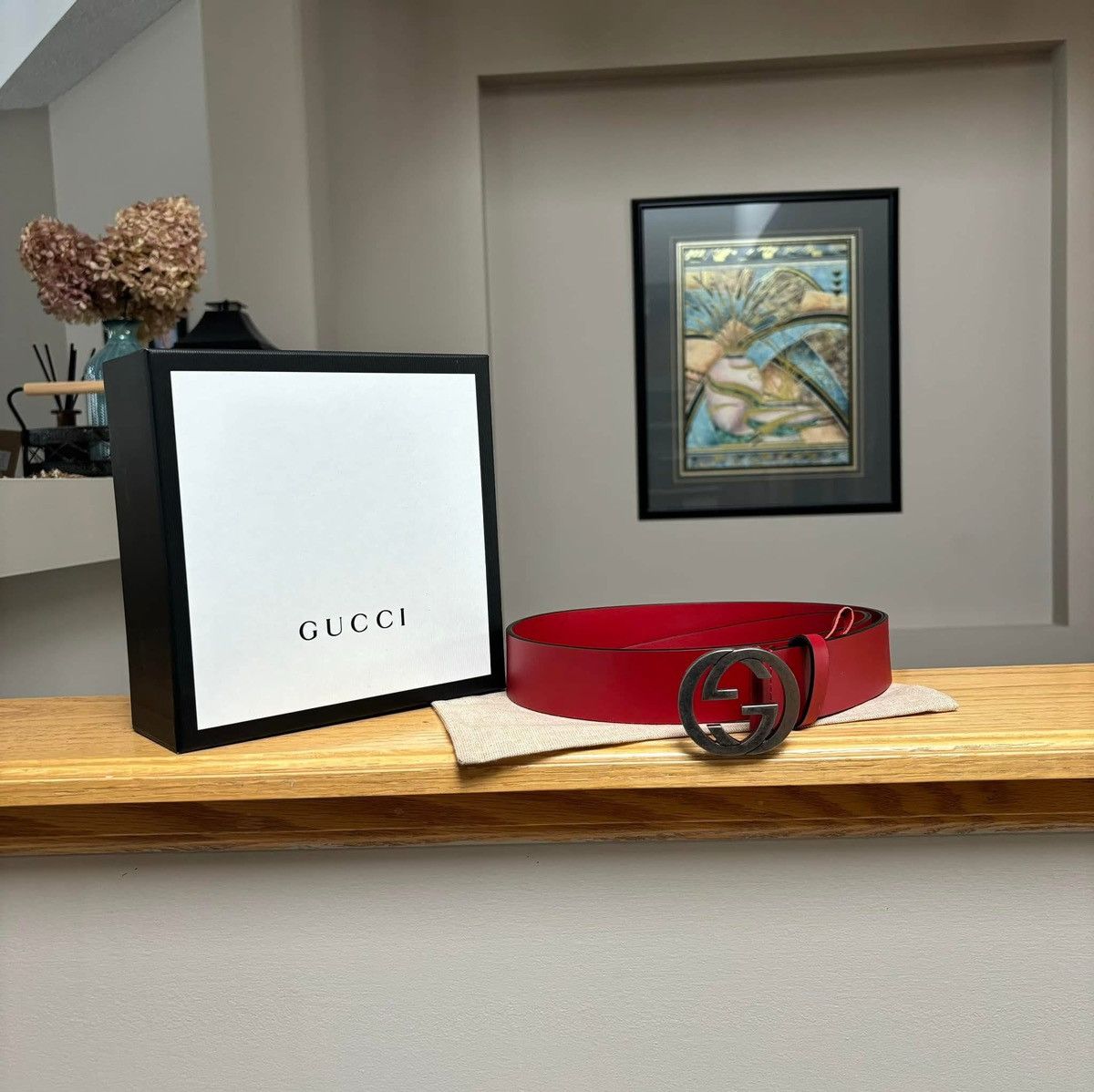 Gucci Gucci Red/Silver GG Leather Belt Size 38 - 1 Thumbnail