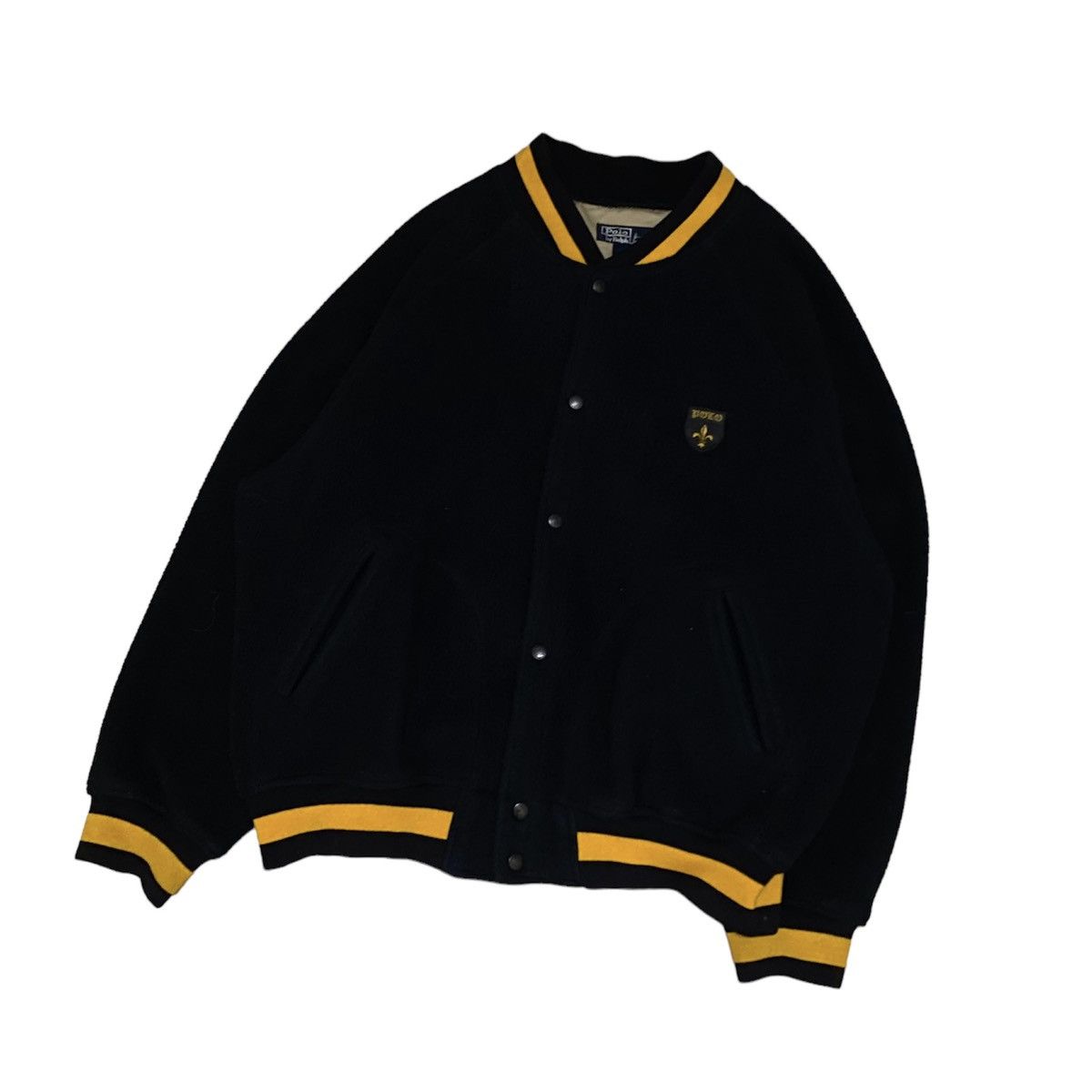 image of Vintage 90's Polo Ralph Laurent Varsity Fleece Bomber Jacket in Navy, Men's (Size XL)